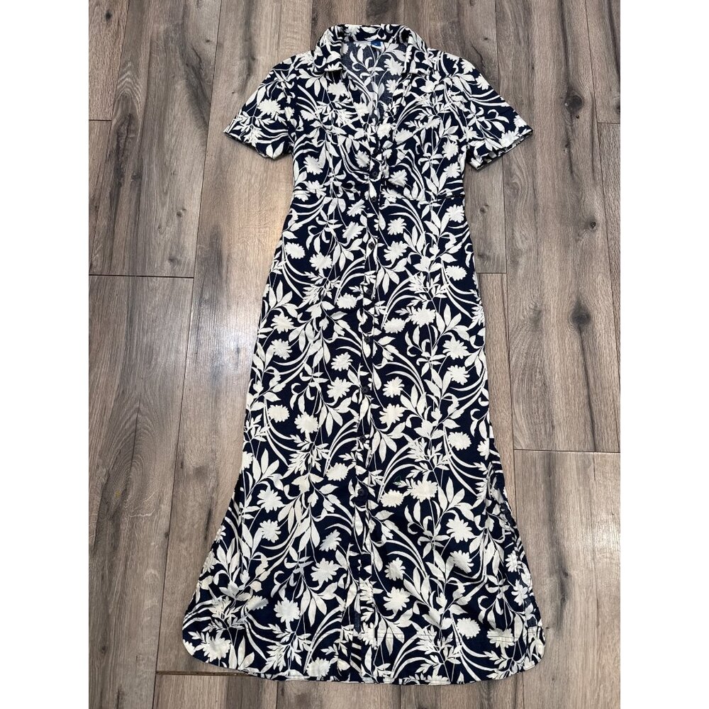 Old Navy XS Navy & White Floral Cut Out Button-Up Maxi Dress